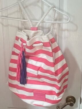 Chic Pink and White Striped Backpack Victoria Secret